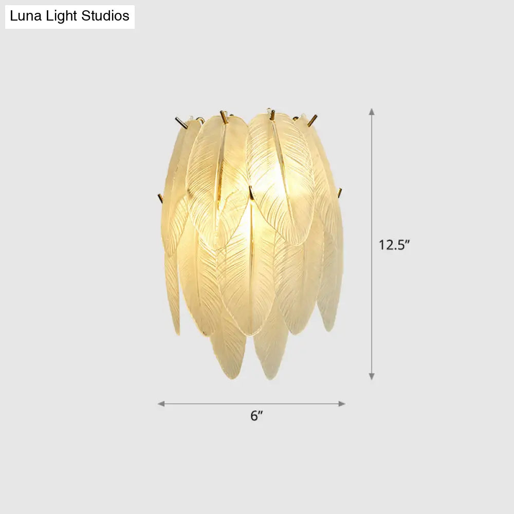 DecorBites™ Art Deco Brass Finish Leaf Sconce Lamp - Clear Glass, 2-Bulb Wall Mounted Light for Dining Room
