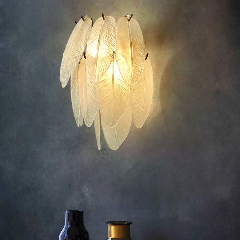 DecorBites™ Art Deco Brass Finish Leaf Sconce Lamp - Clear Glass, 2-Bulb Wall Mounted Light for Dining Room