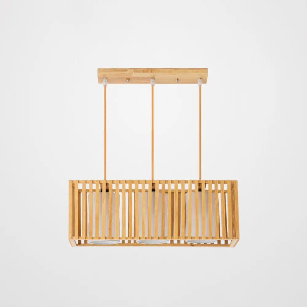 DecorBites™ Asian Wood Island Pendant Light - Natural Wood Finish