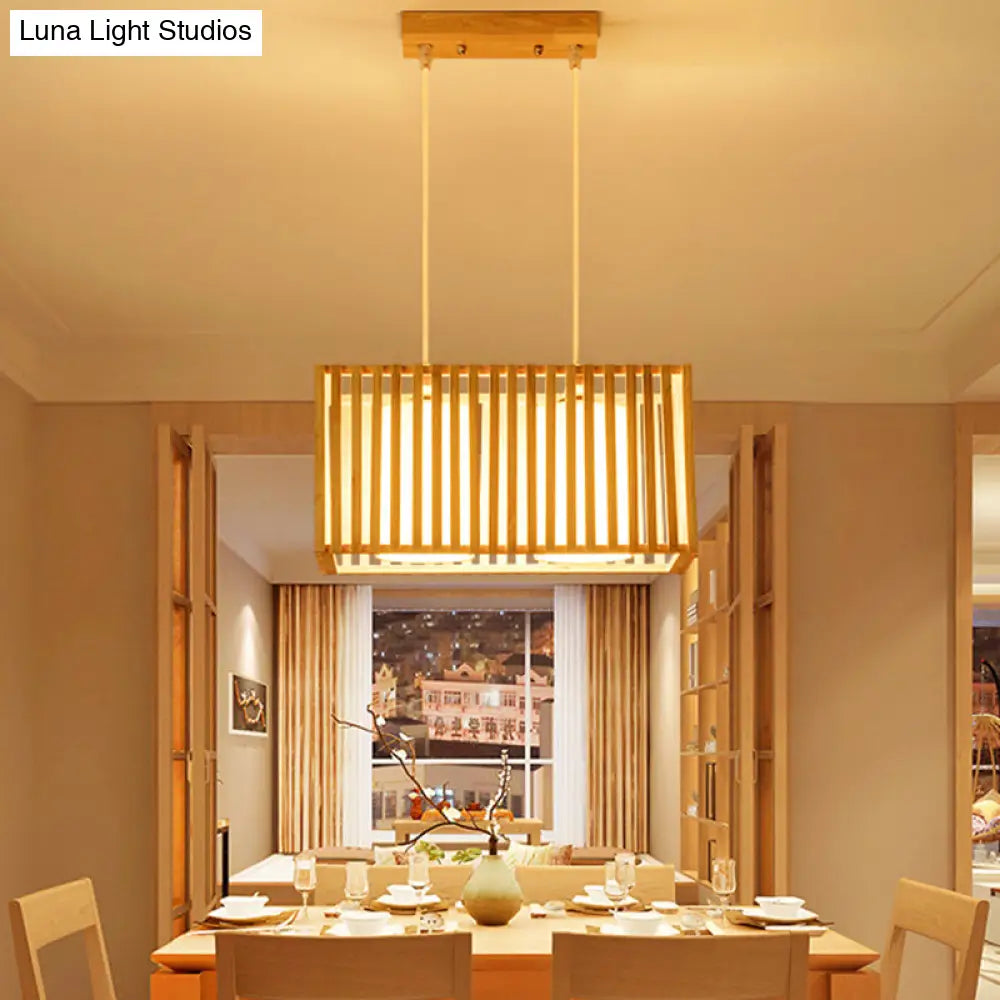 DecorBites™ Asian Wood Island Pendant Light - Natural Wood Finish