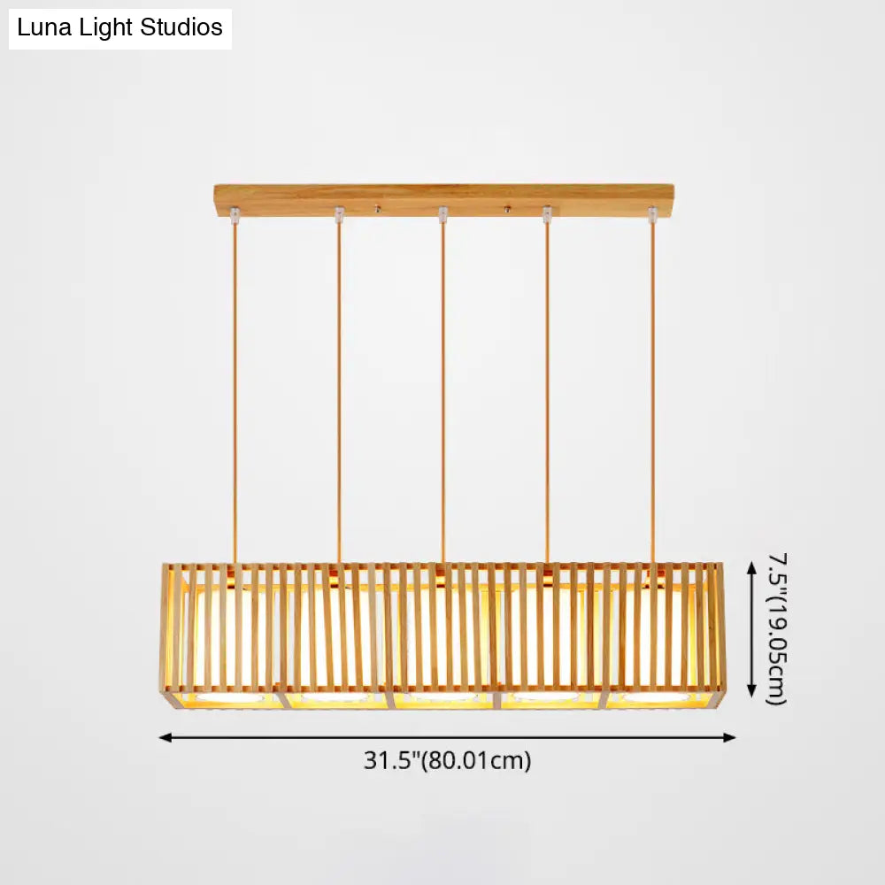 DecorBites™ Asian Wood Island Pendant Light - Natural Wood Finish