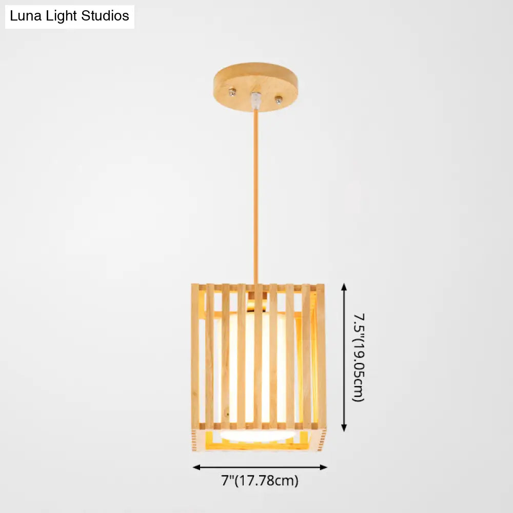 DecorBites™ Asian Wood Island Pendant Light - Natural Wood Finish