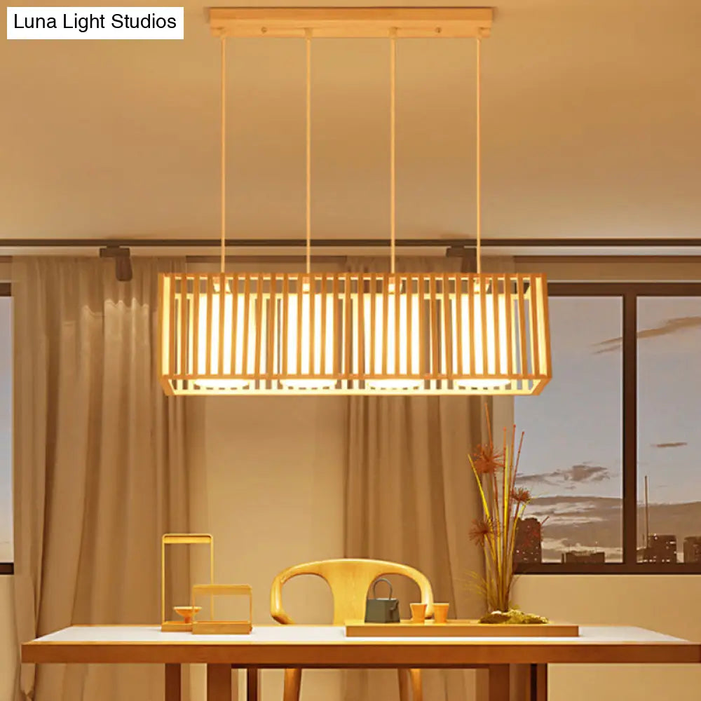 DecorBites™ Asian Wood Island Pendant Light - Natural Wood Finish