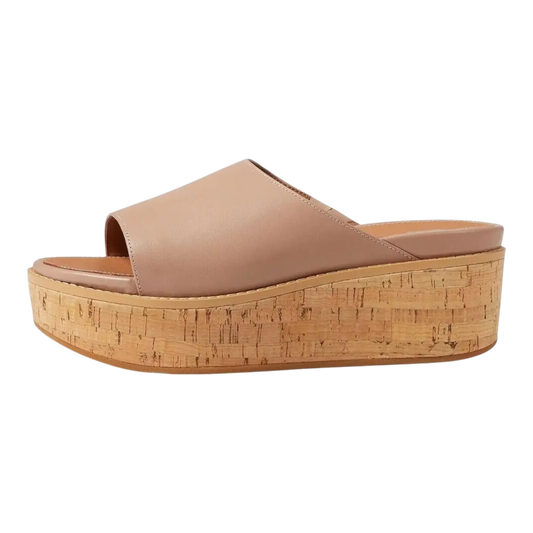 FitFlop Eloise Women Sandals Beige Leather Cork-Wrap Wedge