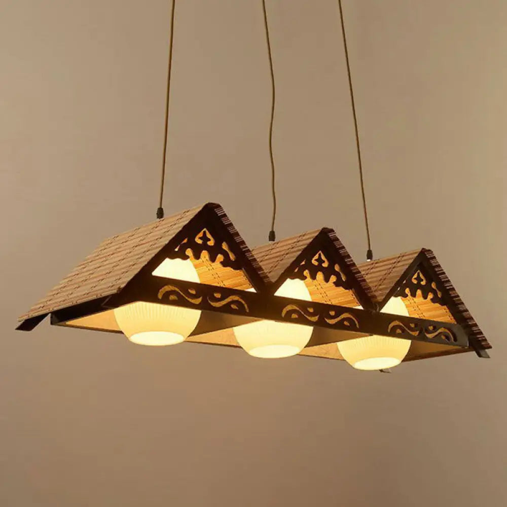 DecorBites™ Bamboo Chinese Island Pendant Light for Triangle Roof Restaurant in Wood