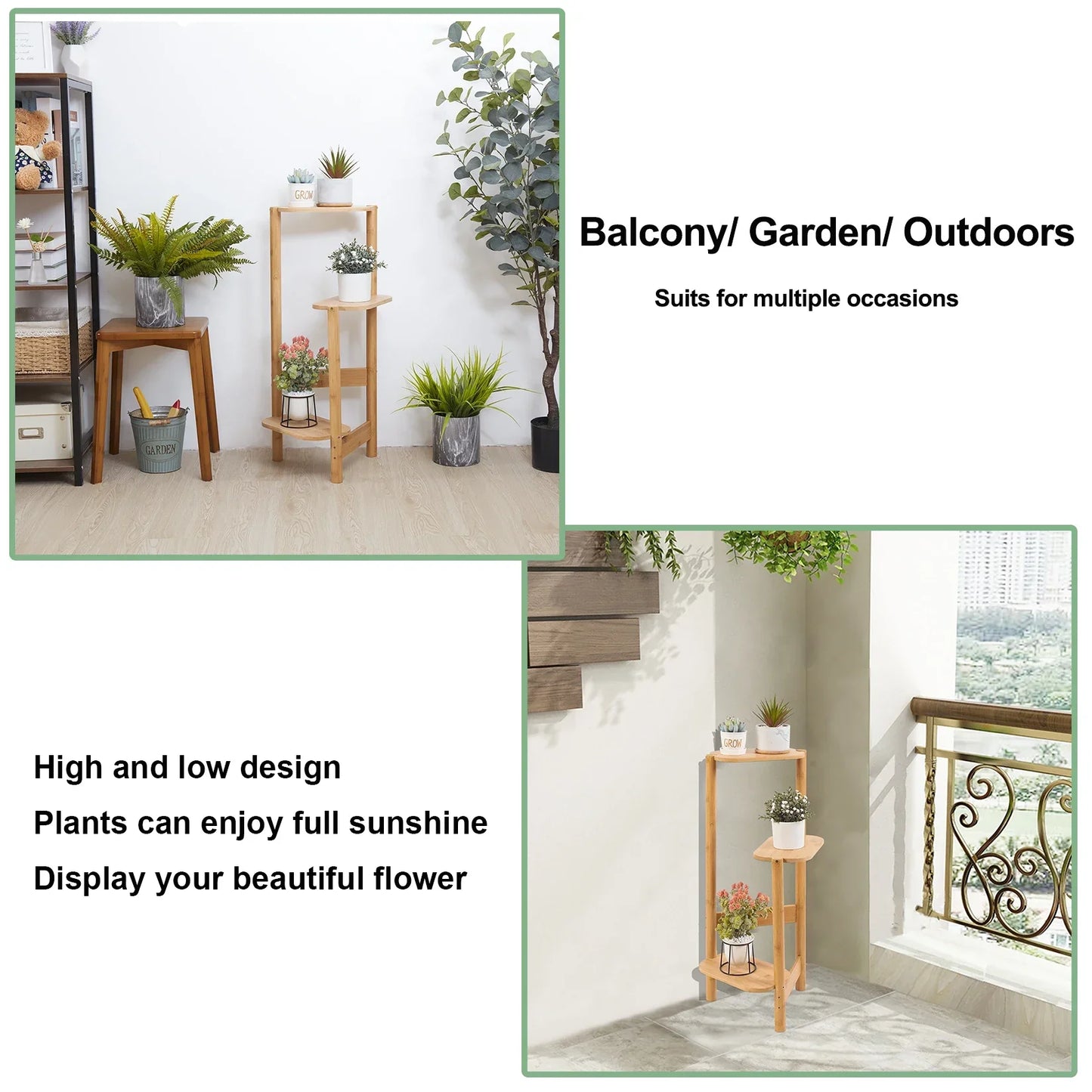 DecorBites™ Bamboo Corner Plant Stand: 3-Tier Flower Display