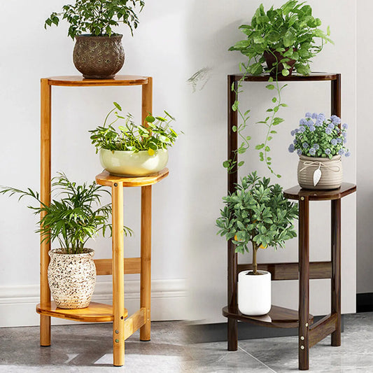 DecorBites™ Bamboo Corner Plant Stand: 3-Tier Flower Display