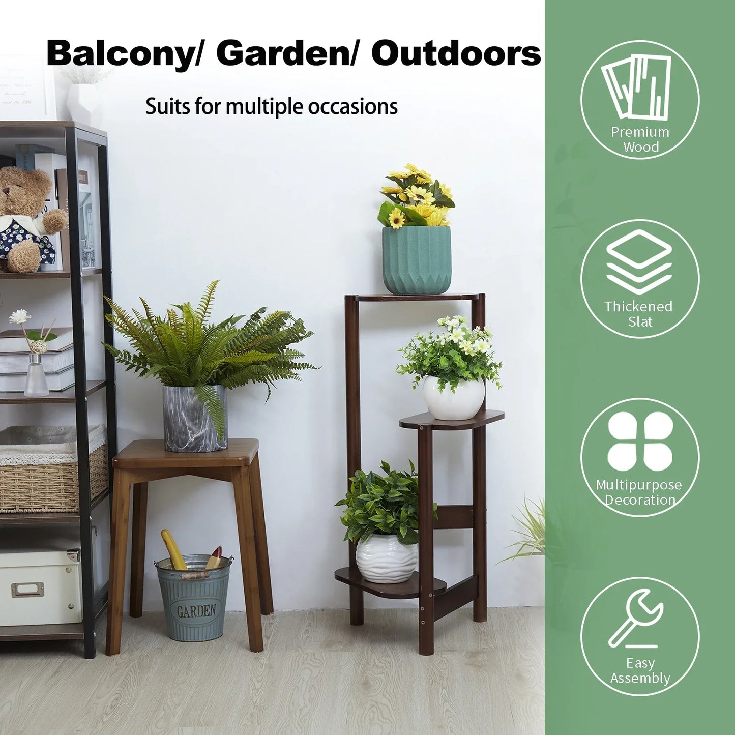 DecorBites™ Bamboo Corner Plant Stand for Garden Balcony