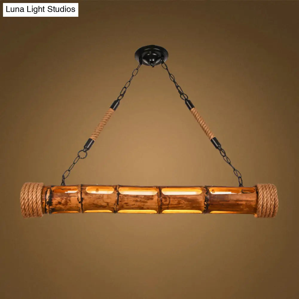 DecorBites™ Bamboo Pole LED Suspension Light - Lodge Style Dining Room Island Lamp in Wood