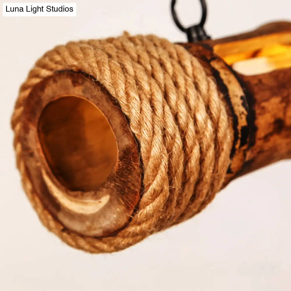 DecorBites™ Bamboo Pole LED Suspension Light - Lodge Style Dining Room Island Lamp in Wood
