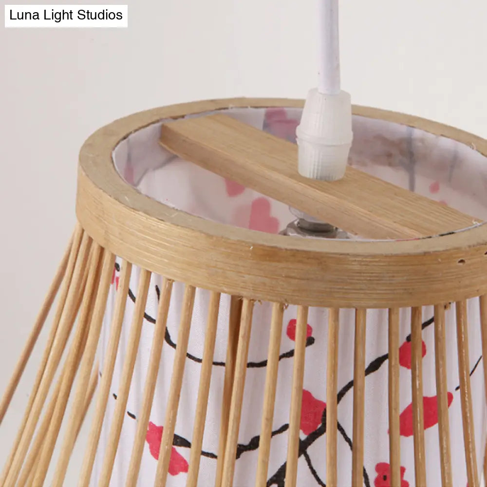 DecorBites™ Bamboo Teardrop Sconce: Asian-Inspired Indoor Beige Wall Lamp with Inner Cylindrical Shade