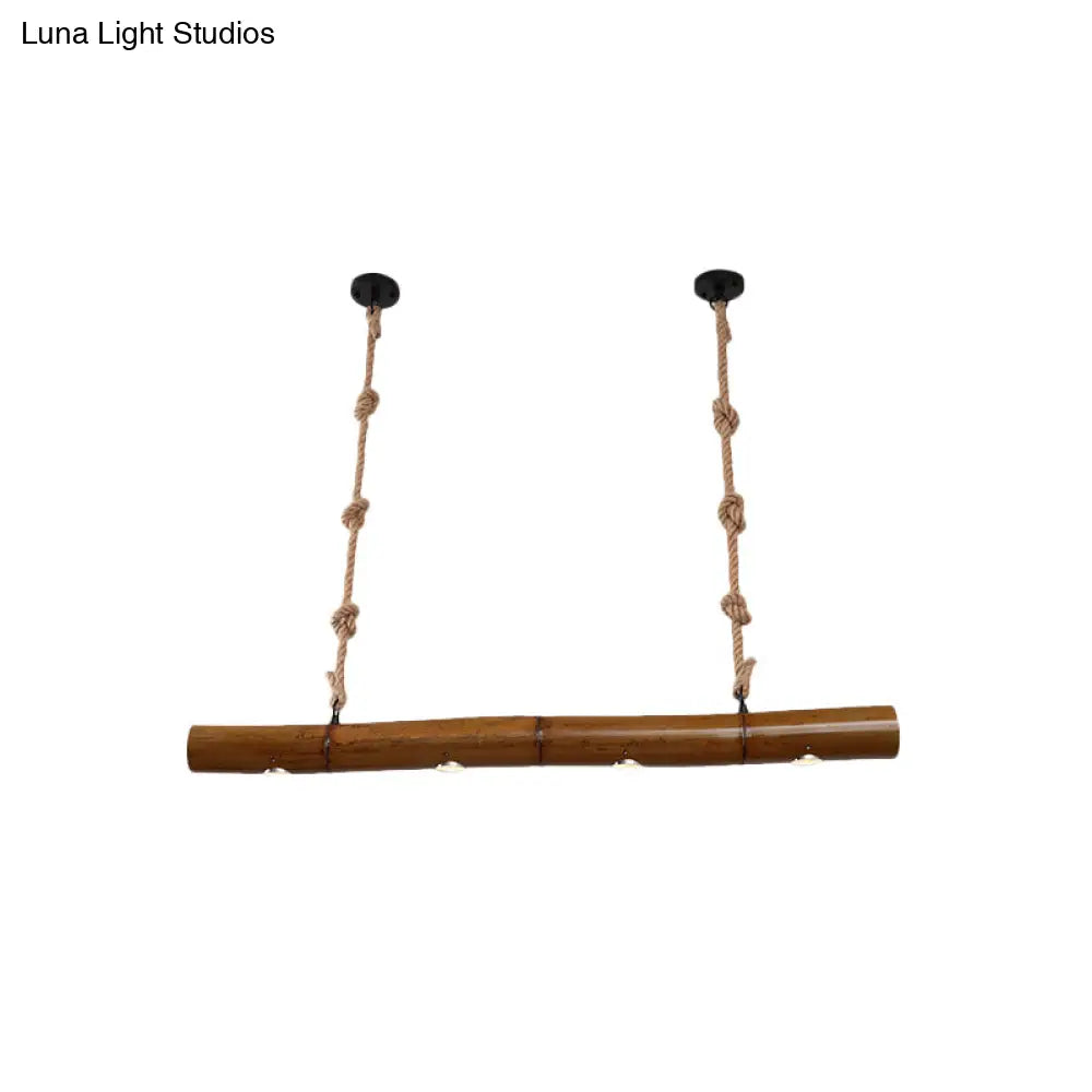 DecorBites™ Bamboo Tube Island Lighting - Farmhouse Pendant Light with 4 Bulbs, Yellow and Brown, Rope Included