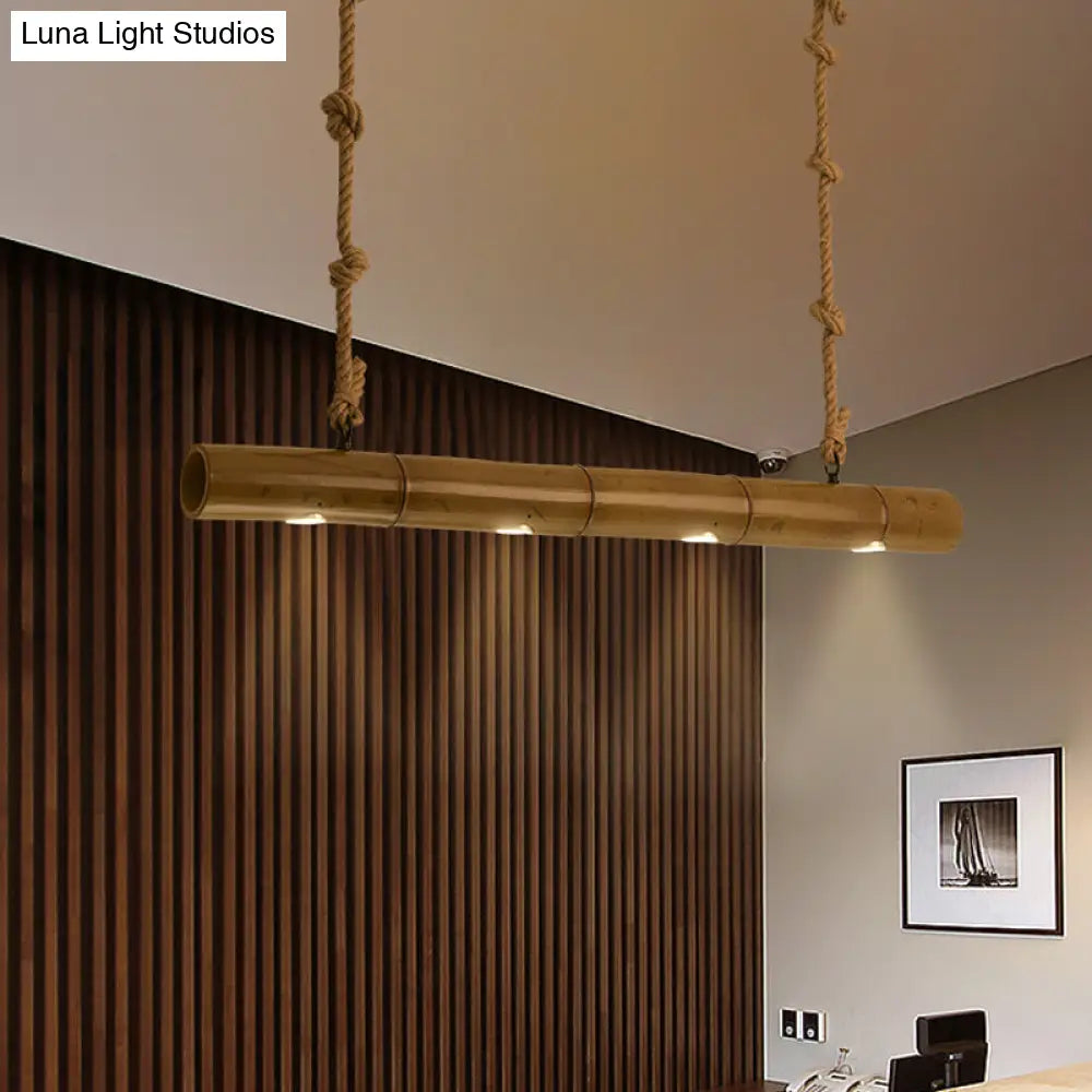 DecorBites™ Bamboo Tube Island Lighting - Farmhouse Pendant Light with 4 Bulbs, Yellow and Brown, Rope Included