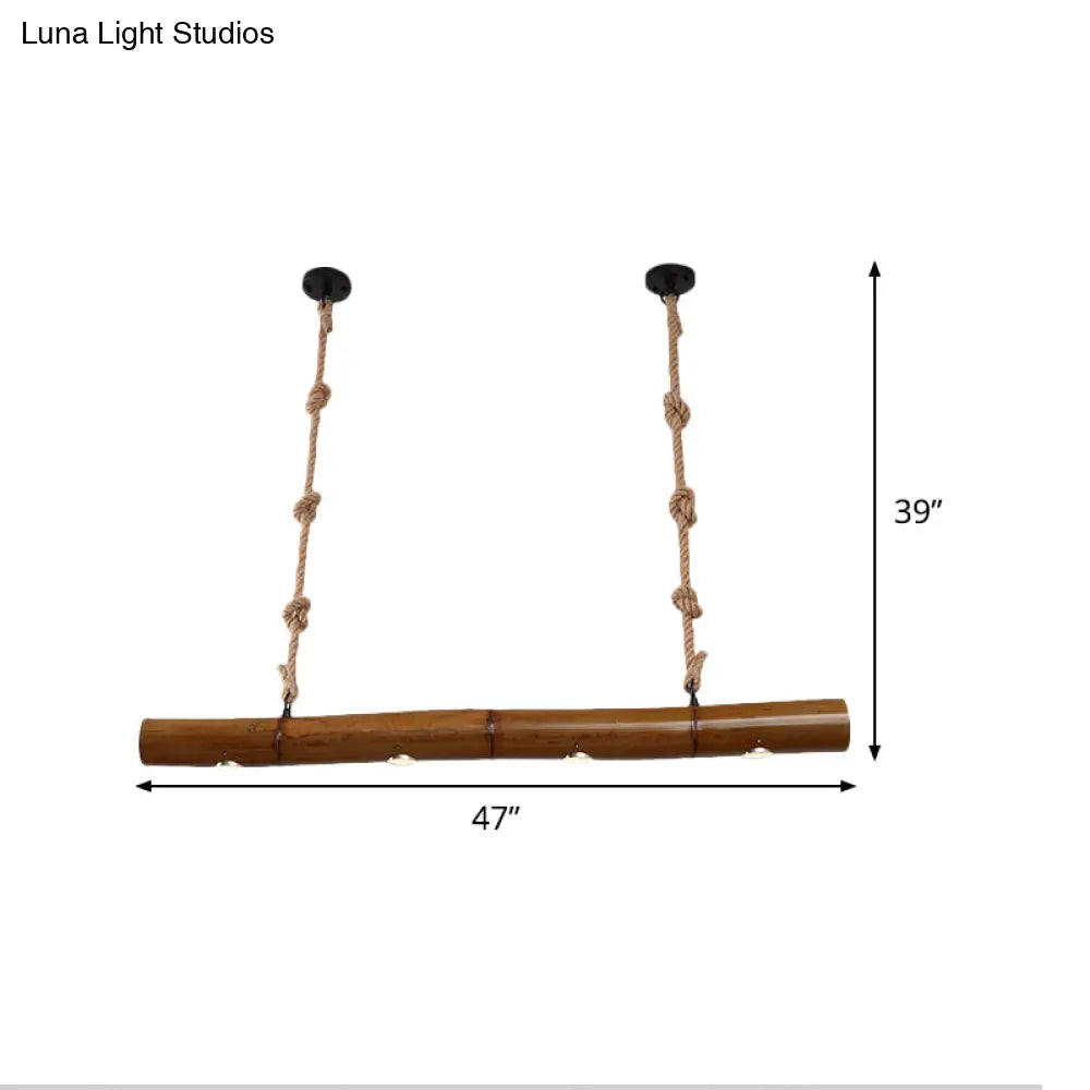 DecorBites™ Bamboo Tube Island Lighting - Farmhouse Pendant Light with 4 Bulbs, Yellow and Brown, Rope Included