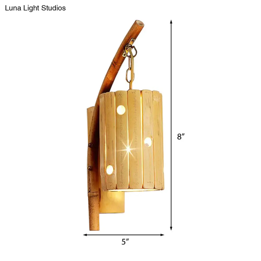 DecorBites™ Bamboo Wall Lamp: Wood Cylinder/House/Teapot Sconce Light Fixture with Curved Arm
