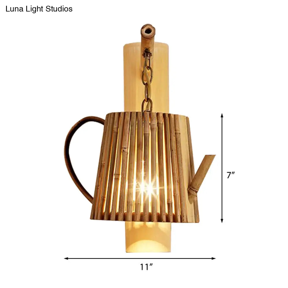 DecorBites™ Bamboo Wall Lamp: Wood Cylinder/House/Teapot Sconce Light Fixture with Curved Arm