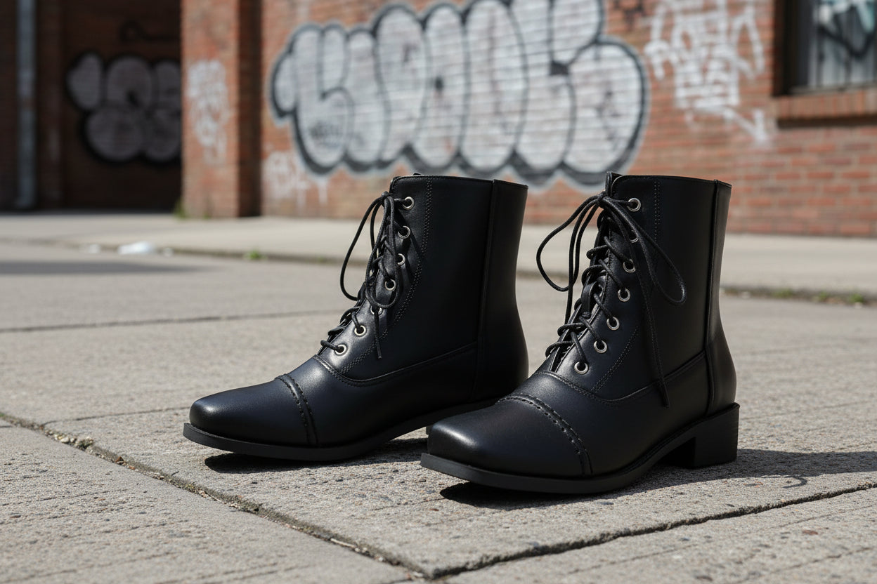 Women’s Lace-Up Square Toe Motorcycle Boots – Comfortable Outdoor Riding Boots