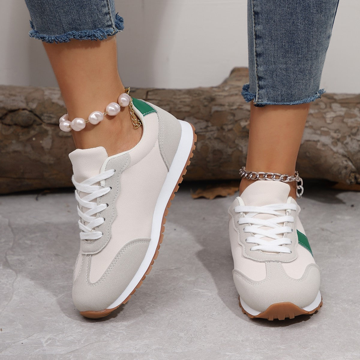 Women’s Round Toe Lace-Up Sneakers – Casual Thick Sole Height-Enhancing Shoes