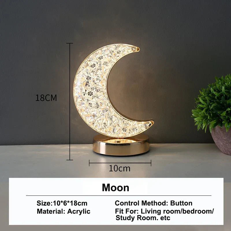 DecorBites™ Bedroom Crystal Touch Dimming Night Light Girls Room Home Decor Aesthetics USB Bedside LED Ambient Table 3D Moon Lamp