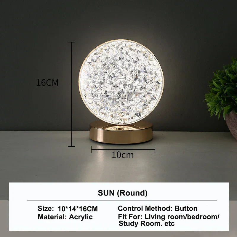 DecorBites™ Bedroom Crystal Touch Dimming Night Light Girls Room Home Decor Aesthetics USB Bedside LED Ambient Table 3D Moon Lamp