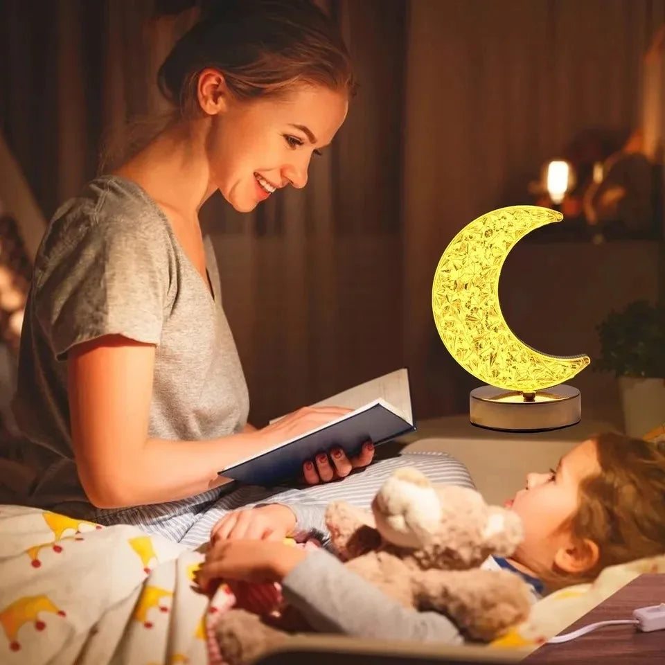 DecorBites™ Bedroom Crystal Touch Dimming Night Light Girls Room Home Decor Aesthetics USB Bedside LED Ambient Table 3D Moon Lamp