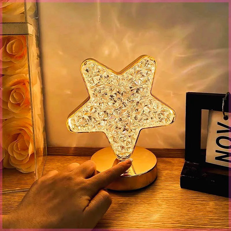 DecorBites™ Bedroom Crystal Touch Dimming Night Light Girls Room Home Decor Aesthetics USB Bedside LED Ambient Table 3D Moon Lamp
