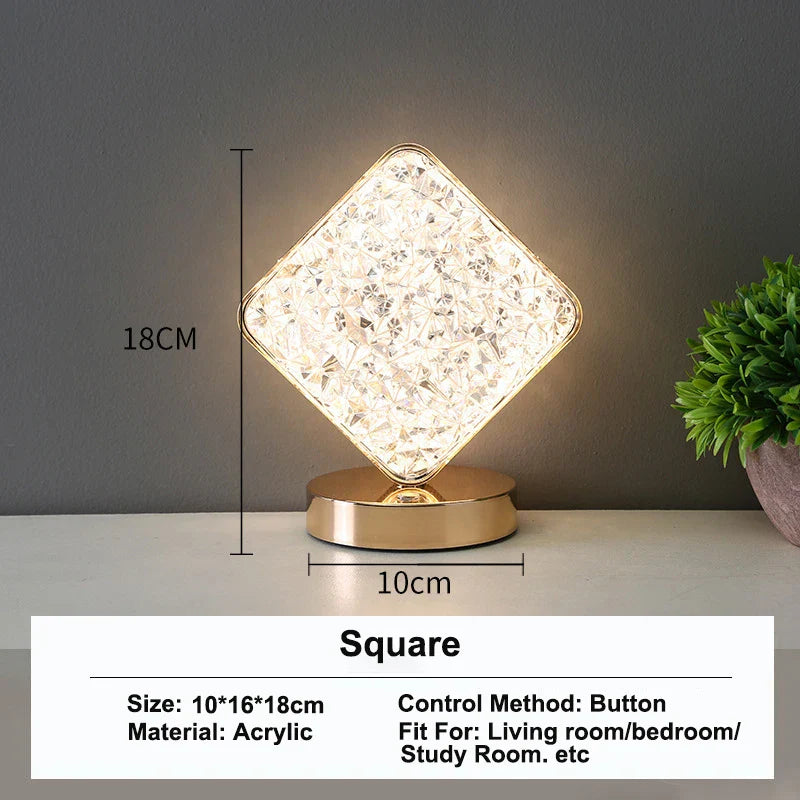 DecorBites™ Bedroom Crystal Touch Dimming Night Light Girls Room Home Decor Aesthetics USB Bedside LED Ambient Table 3D Moon Lamp