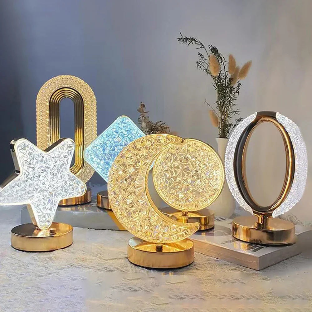 DecorBites™ Bedroom Crystal Touch Dimming Night Light Girls Room Home Decor Aesthetics USB Bedside LED Ambient Table 3D Moon Lamp