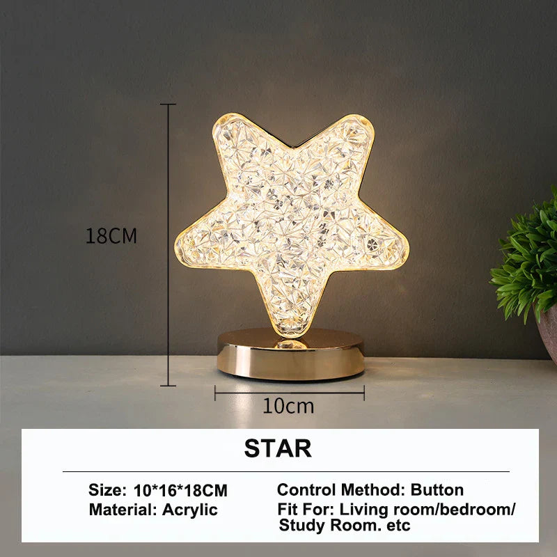 DecorBites™ Bedroom Crystal Touch Dimming Night Light Girls Room Home Decor Aesthetics USB Bedside LED Ambient Table 3D Moon Lamp