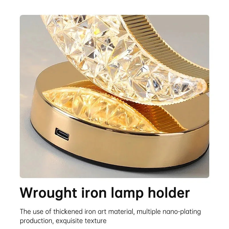 DecorBites™ Bedroom Crystal Touch Dimming Night Light Girls Room Home Decor Aesthetics USB Bedside LED Ambient Table 3D Moon Lamp
