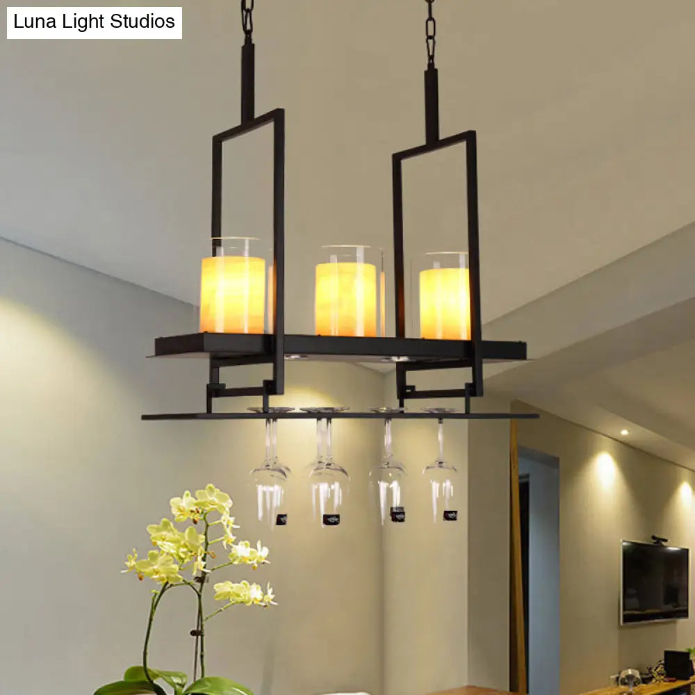 DecorBites™ Black 3/5-Light Island Light Fixture with Clear Glass Cylindrical Pendant for Dining Room - Traditional Style