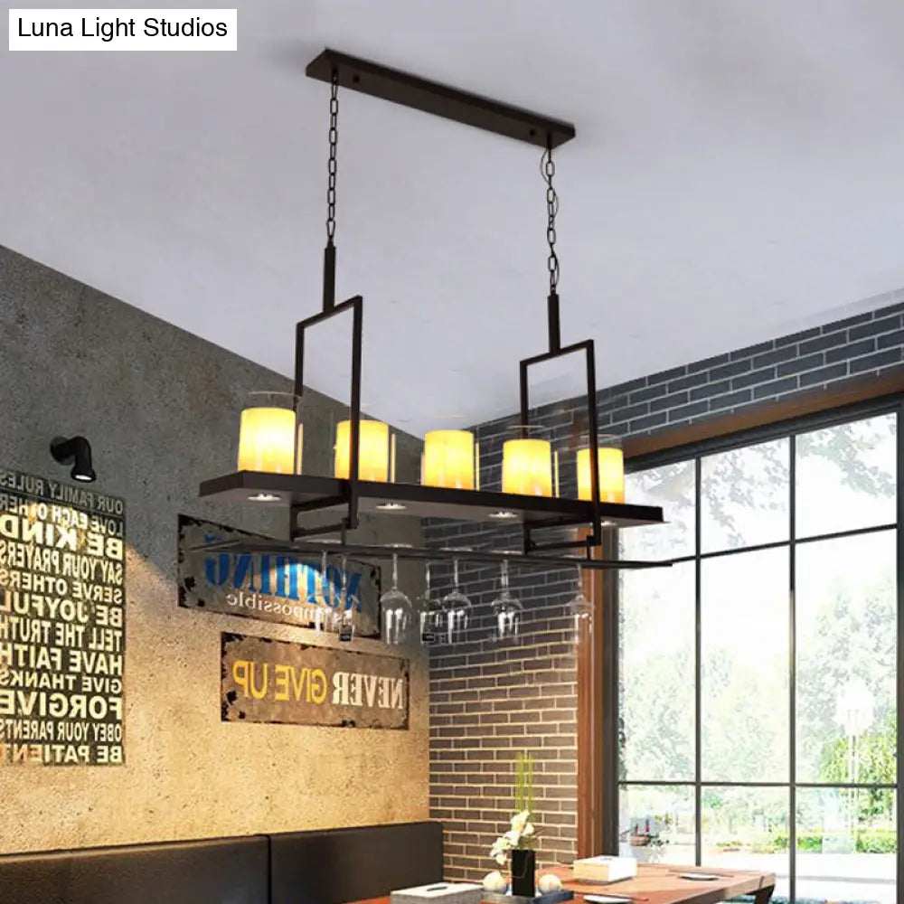 DecorBites™ Black 3/5-Light Island Light Fixture with Clear Glass Cylindrical Pendant for Dining Room - Traditional Style