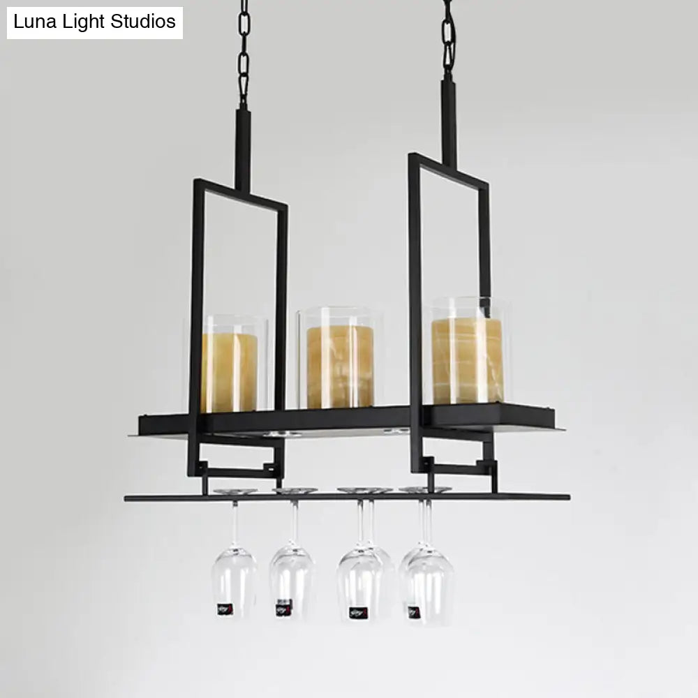 DecorBites™ Black 3/5-Light Island Light Fixture with Clear Glass Cylindrical Pendant for Dining Room - Traditional Style