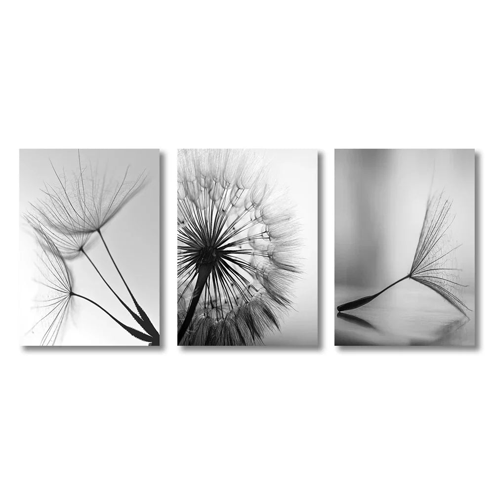 DecorBites™ Black and White Dandelion Canvas Wall Art