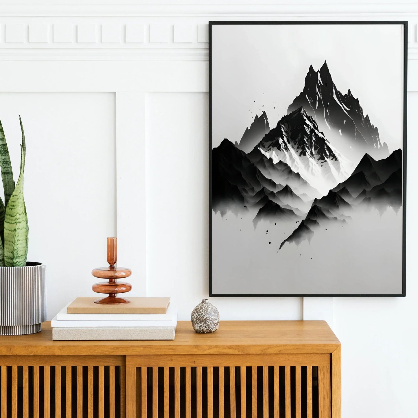 DecorBites™ Black and White Mountain Tree Landscape Wall Art