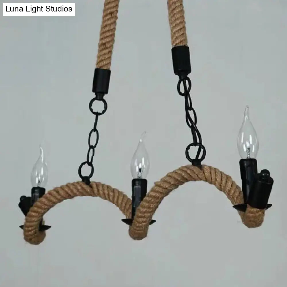 DecorBites™ Black Candle Design Pendant Lighting Fixture - Rope Twisting Island Light, 3 Bulbs - Restaurant-Worthy
