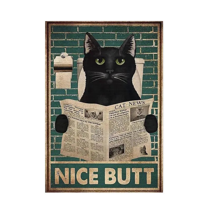 DecorBites™ Black Cat Reading Music Poster for Home Decor