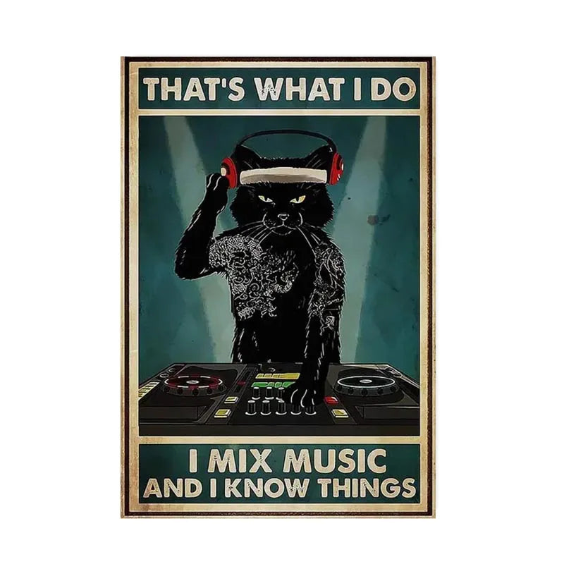DecorBites™ Black Cat Reading Music Poster for Home Decor