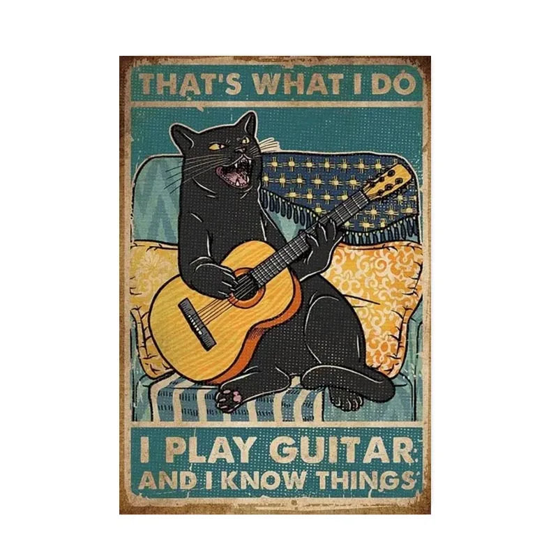 DecorBites™ Black Cat Reading Music Poster for Home Decor
