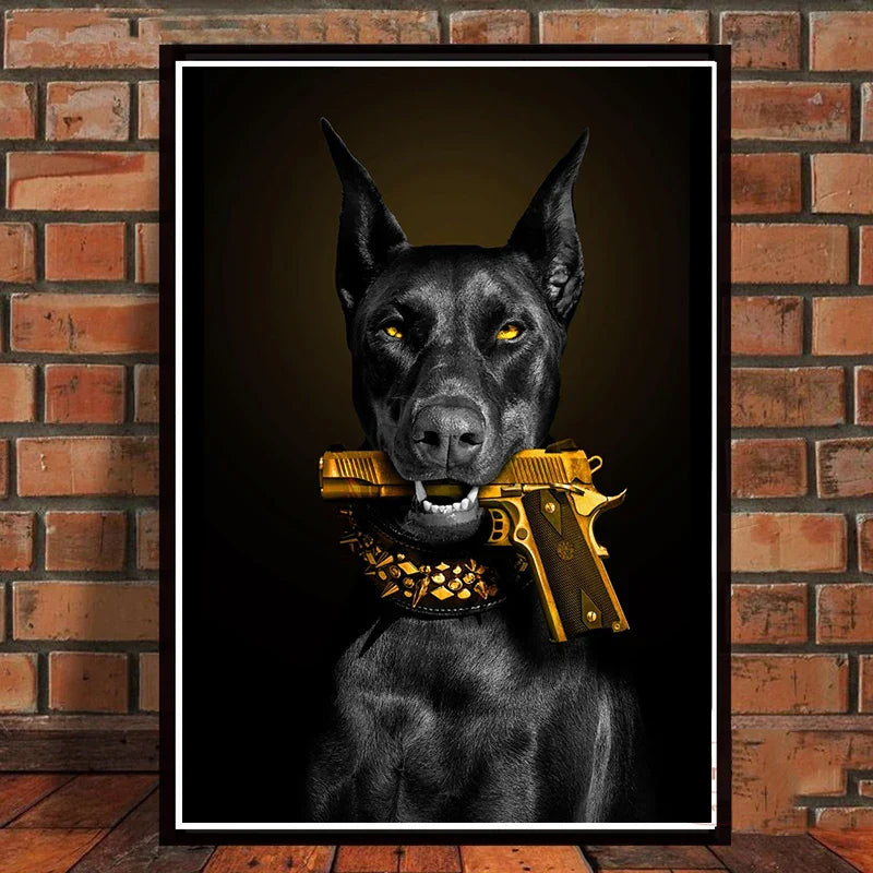 DecorBites™ Black Doberman Dog Canvas Poster Art