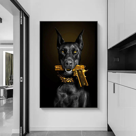 DecorBites™ Black Doberman Dog Canvas Poster Art