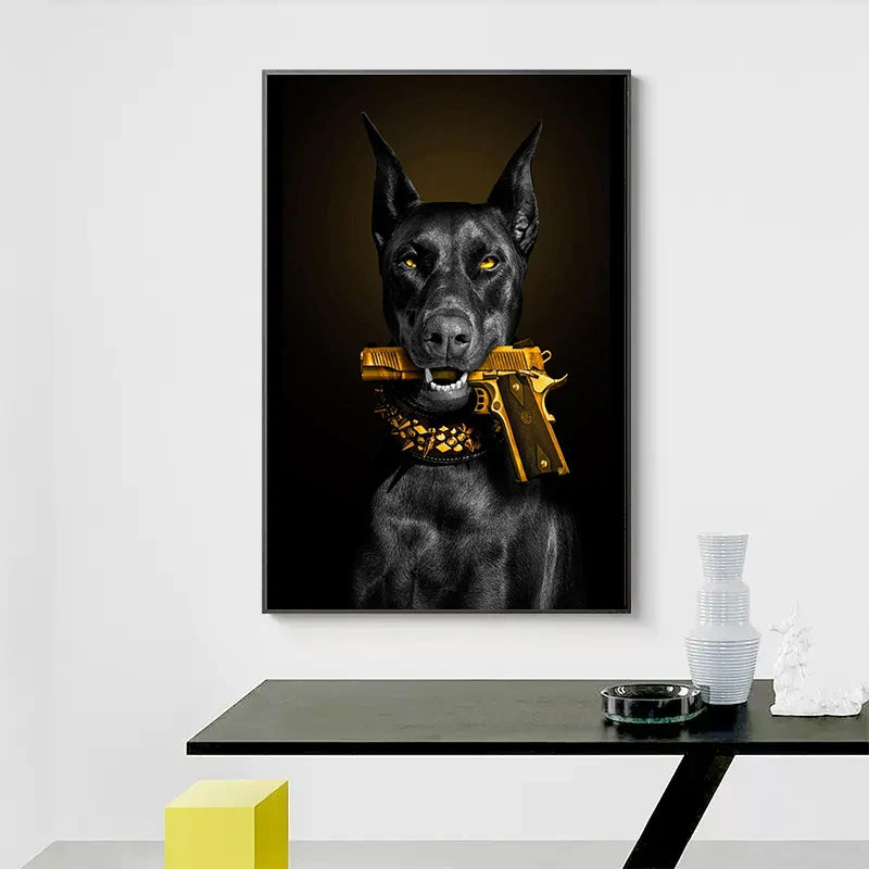 DecorBites™ Black Doberman Dog Canvas Poster Art