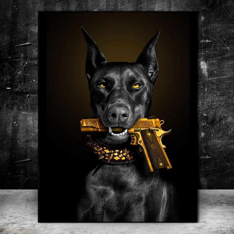 DecorBites™ Black Doberman Dog Canvas Poster Art