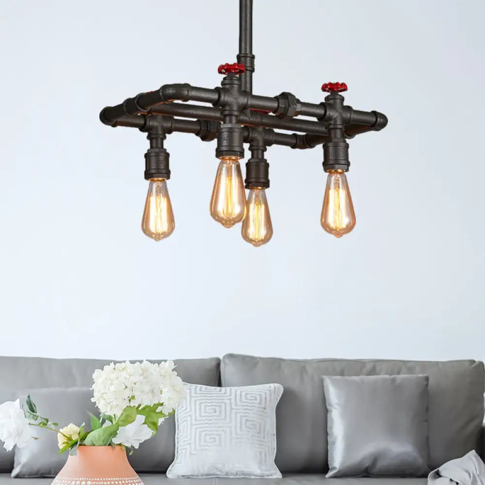 DecorBites™ Black Finish Hanging Ceiling Light: Rectangle Frame, 4/5-Light Antiqued Island Lamp for Dining Table