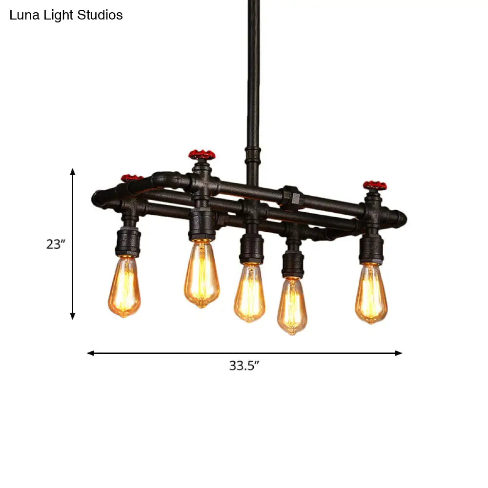 DecorBites™ Black Finish Hanging Ceiling Light: Rectangle Frame, 4/5-Light Antiqued Island Lamp for Dining Table