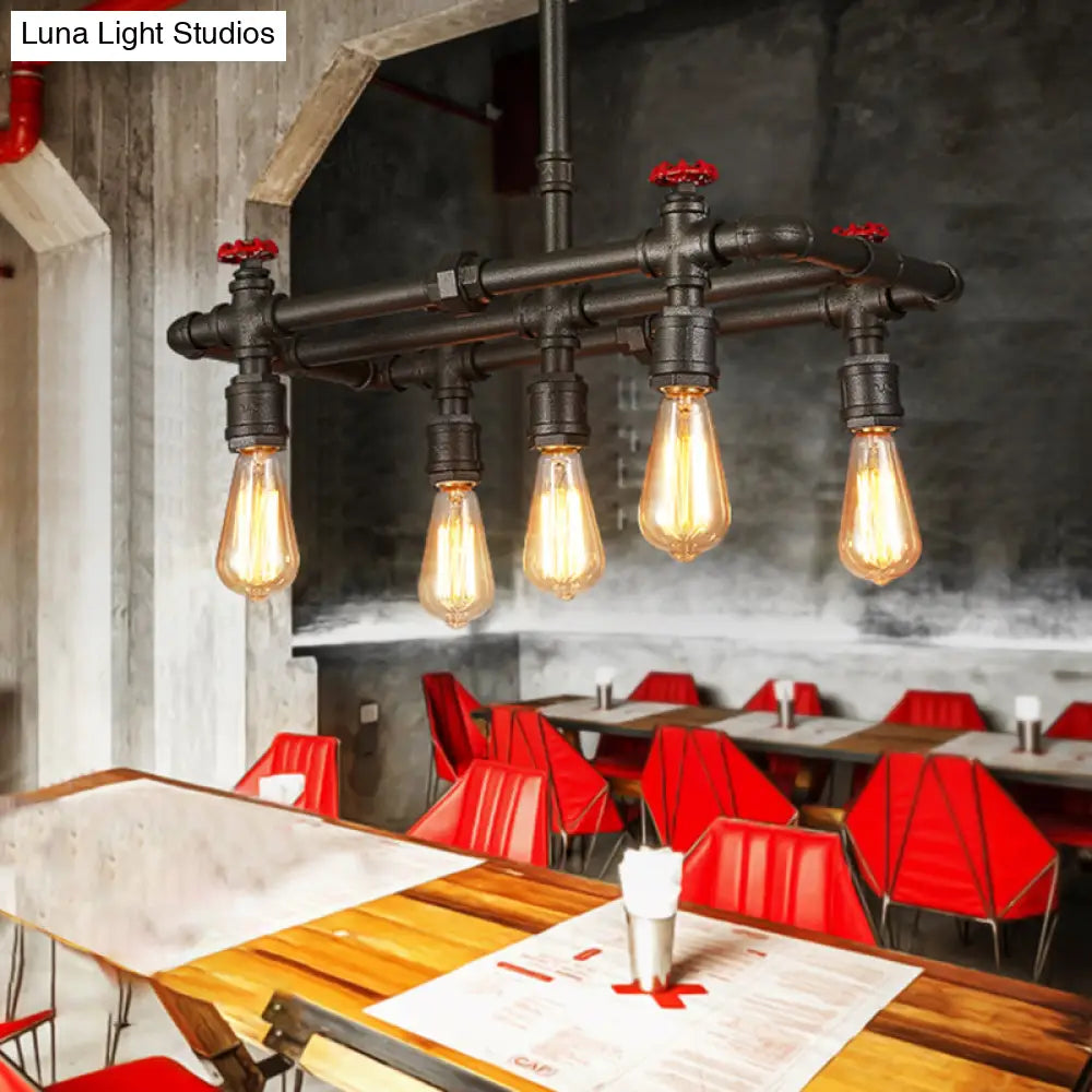 DecorBites™ Black Finish Hanging Ceiling Light: Rectangle Frame, 4/5-Light Antiqued Island Lamp for Dining Table