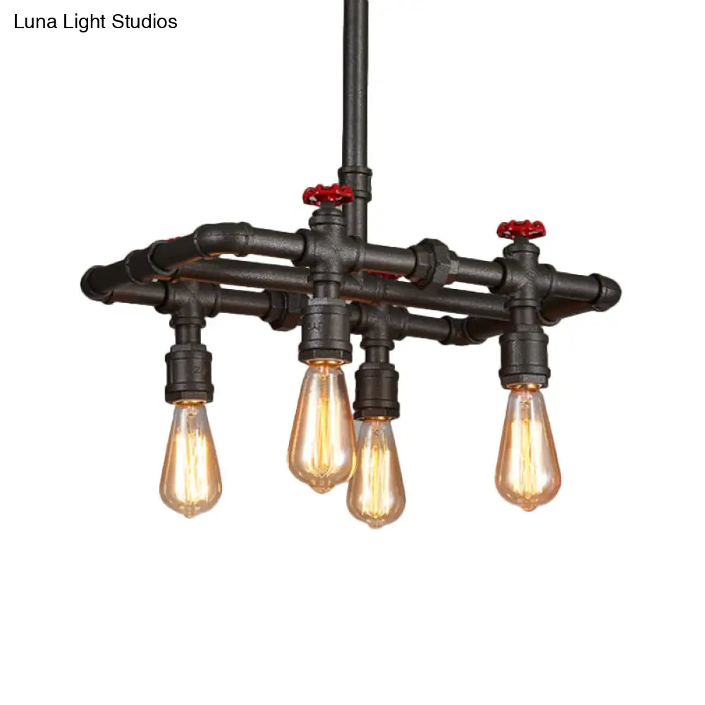 DecorBites™ Black Finish Hanging Ceiling Light: Rectangle Frame, 4/5-Light Antiqued Island Lamp for Dining Table