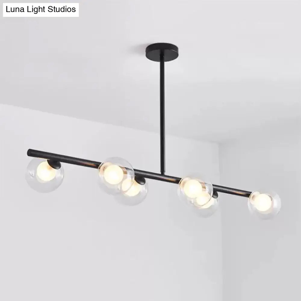 DecorBites™ Black/Gold Metallic Hanging Chandelier - Clear Glass Ball Island Light for Dining Table with 6 Modern Lights