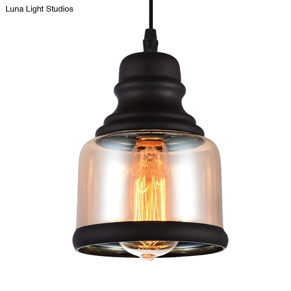DecorBites™ Black Industrial Cylinder Pendant Lighting - Clear Glass Hanging Light for Living Room