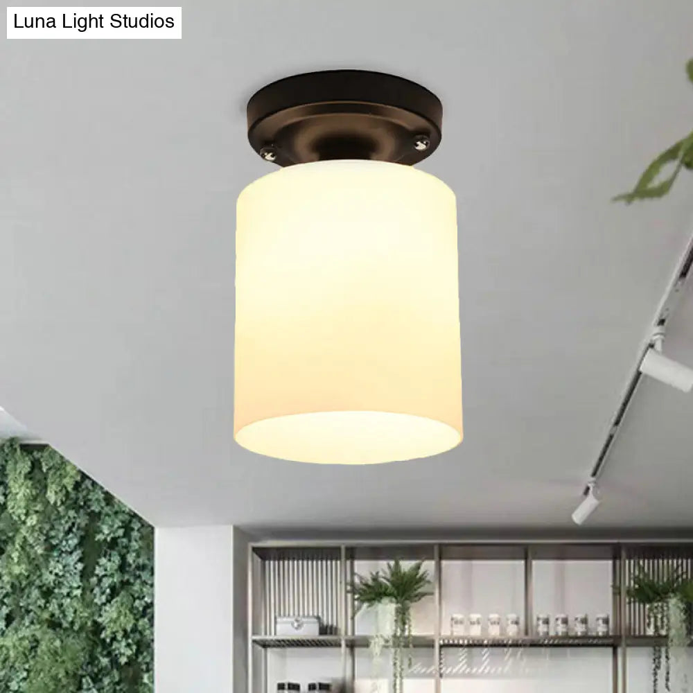 DecorBites™ Black Industrial Milky Glass Ceiling Mount Semi Flush Light for Corridor